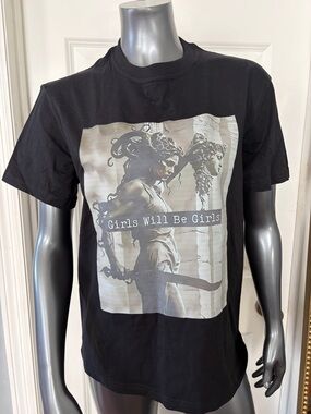 Black Funny Graphic Tee with Monochrome Medusa Print